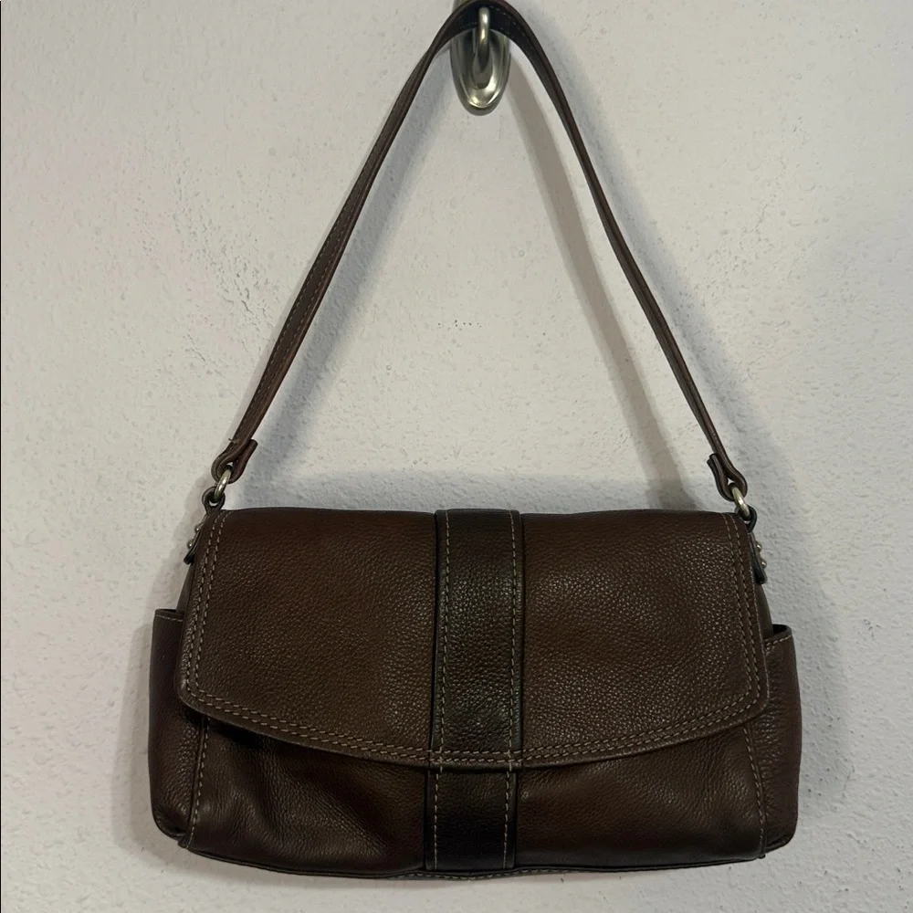 Vintage Fossil Women Brown Pebbled Leather Classic Shoulder Bag